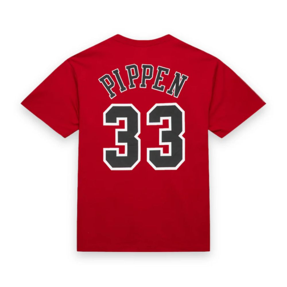 Scottie Pippen #33 Chicago Bulls NBA Name & Number T-Shirt Red - Mitchell & Ness