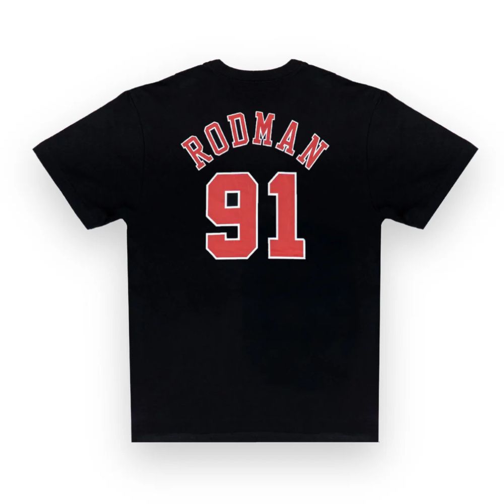 Dennis Rodman Chicago Bulls NBA Name & Number T-Shirt Red - Mitchell & Ness