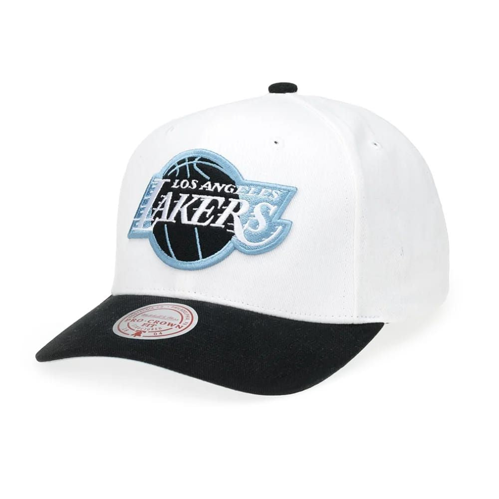 Los Angeles Lakers Remix Logo Pro Crown White/Black Snapback Cap - Mitchell & Ness
